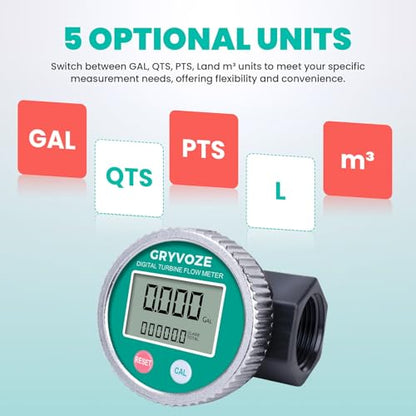 1 Inch PP Digital Turbine Flow Meter, 2.6-26 GPM Inline NPT Thread Flowmeter for Urea, Chemicals, Acid and Alkaline Liquids, Water, Diesel, Gasoline, Kerosene, and Other Liquids. - style: Round