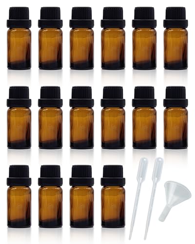 50Pack Set 10ML Amber Glass Bottle with Orifice Reducer and Cap Small Essential Oil Vials (10ML) - size: 10ML