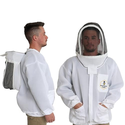 Ventilated Bee Jacket with Fencing Veil Hood - Ultra Light Air Mesh Beekeeper Jacket - size: X-Small