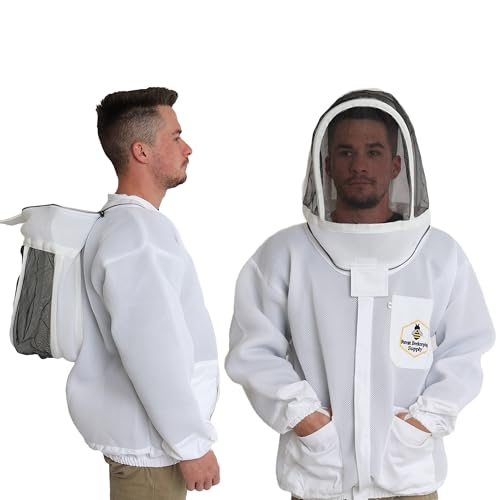 Ventilated Bee Jacket with Fencing Veil Hood - Ultra Light Air Mesh Beekeeper Jacket - size: Large