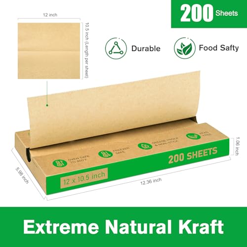 EcoDispose Precut POP UP Deli Paper Sheet Pack of 200, Interfolded Heavy Paper for Food Wrap and Serving (12" x 10-1/2", Kraft） - color: Kraft, size: 12“x10.5”inch