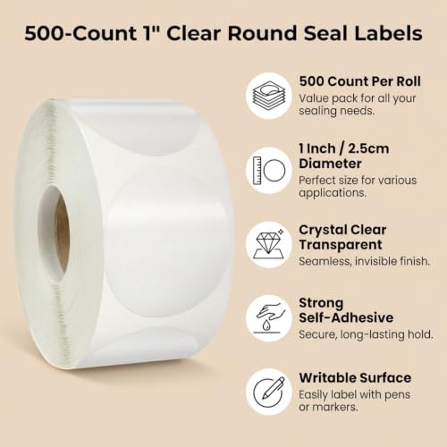 500pcs Transparent self-Adhesive Stickers, 2.5cm Diameter - Perfect for DIY Gift Wrapping & Packaging, Durable PET Material, Ideal for Sealing Gift Boxes, Gift Packages - color: 500pcs Clear Round Labels