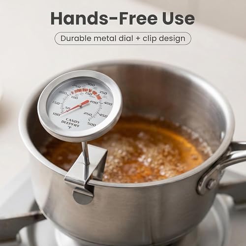 Candy & Deep Fry Thermometer with 2" Large Dial & 9" Probe – Dual Scale (100-500°F), Stainless Steel, Pot Clip, for Candy Making, Frying, Chocolate, Jam, BBQ - size: Candy DeepFry Thermometer-9''