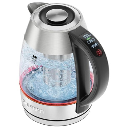 CHEFMAN Lightning High-Powered Electric Kettle, 1.8L 1750W, Rapid Boil 2 Cups in 2 Minutes, BPA Free Cordless Tea Kettle with Digital Temperature Control and 1-Hour Keep Hot – Stainless Steel - size: 1.8 Liters - Digital
