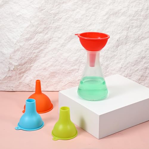 4 Pcs Kitchen Silicone Funnel Kitchen Funnels Set Wide Mouth Funnel Flexible Condiment Funnels for Small Canning Daily Cooking and Water Bottle Liquid Oil or Powder Transfer (Multi Color)