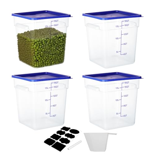 BIEAMA 4 Pack Food Storage Containers, 18 Quart with Lids, Square Commercial Containers with Scale, NSF, Polycarbonate, Clear - color: 18Qt-4 Pack(Blue Lids)