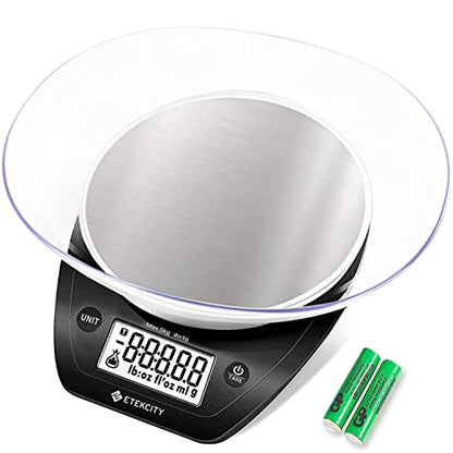 Etekcity 0.1g Food Scale, Bowl, Digital Grams and Ounces for Weight Loss, Dieting, Baking, Cooking, and Meal Prep, 11lb/5kg, Stainless Steel Black - color: Dark Black, size: 11lb