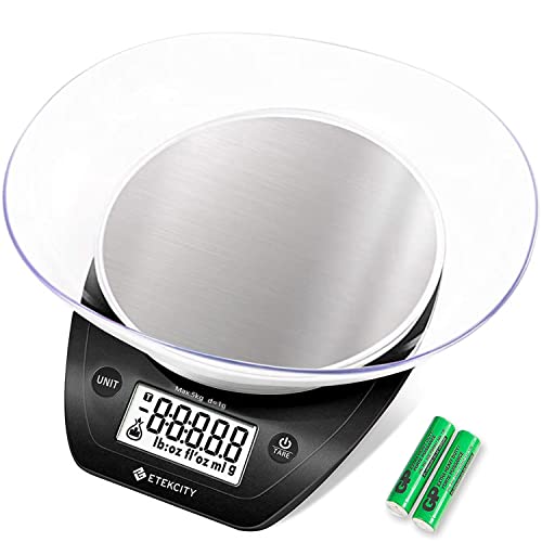 Etekcity 0.1g Food Scale, Bowl, Digital Grams and Ounces for Weight Loss, Dieting, Baking, Cooking, and Meal Prep, 11lb/5kg, Stainless Steel Black - color: Dark Black, size: 11lb