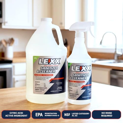 LEXX® Sanitizer Spray Bundle, 32 oz Quart Bottle + 1 Gallon, EPA Registered Food Contact Surface Sanitizer & Cleaner, NSF Category A1, D2, Antibacterial, Multi-Surface, No Rinse