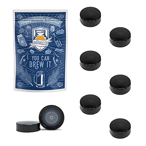 Fermentaholics 38mm Kombucha Airtight Re-usable Secondary Fermentation Lids – Poly Seal Screw Caps for 38mm Store-Bought Kombucha Bottles, Growlers, Homebrew, Mead, Cider, Water Kefir, Black (8)