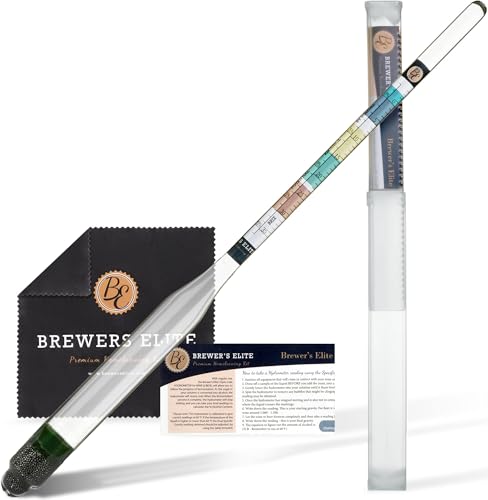 Brewer's Elite Hydrometer for Home Brew Beer, Wine, Mead and Kombucha - Deluxe Triple Scale Set with Hardcase and Cloth - Specific Gravity ABV Tester - size: Hydrometer Set