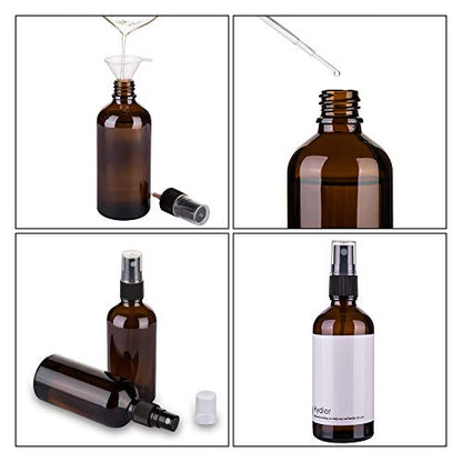 Hydior Amber Glass Spray Bottles for Essential Oils, 4oz Empty Small Fine Mist Spray Bottle 2 Pack - color: Black Amber