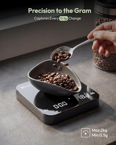 Maestri House S2 Espresso Coffee Scale with Timer, USB-C Rechargeable 2kg/0.1g Precision Shot Scale, Digital Scale for Espresso Brewing(Black & Silver) - color: Black&Silver