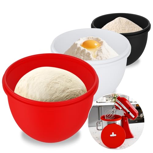 Silicone Bowl Liners for KitchenAid 5 Qt Tilt-Head Stand Mixer, Extra-Thick Food Grade Silicone Cold/Heat-Resistant & Non-Stick, Easy Clean, Fits 5 Quart Mixing Bowl, Set of Three with Lids, (3PCS) - color: Black+White+Red