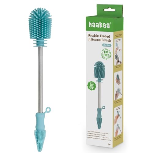 Haakaa Silicone Cleaning Brush Kit – Household Cleaning Brushes for Bottles and Crevices – Food-Grade Silicone: Dishwasher Safe (Brush-Mist Blue) - color: Brush-mist Blue