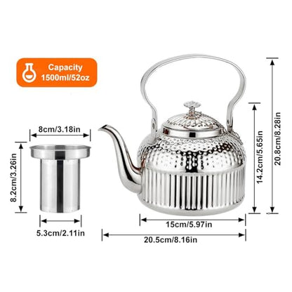 SANQIAHOME Antique 1.8L (60 Oz) Stainless Steel Teapot with Infuser Silver - color: Silver, size: 1.8 Liters