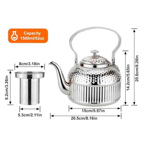 SANQIAHOME Antique 1.8L (60 Oz) Stainless Steel Teapot with Infuser Silver - color: Silver, size: 1.8 Liters