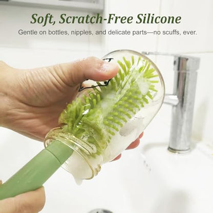 Travel Baby Bottle Cleaner Kit with Storage Case – 6-in-1 Compact Bottle Brush Set for Infant Feeding, Breast Pump Parts & On-The-Go Washing – Baby Travel Essentials for Flying (Green) - color: Green