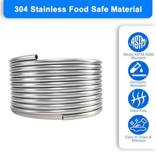 3/8" x 25Ft 304 Stainless Steel Tubing Coil, Food Grade Welded Immersion Wort Chiller Tube for Home Beer Brewing, Ice Bath Cooling, and DIY Projects