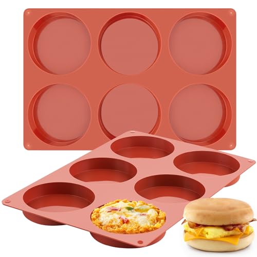 JOERSH 2-PK Silicone Egg Mold for Breakfast Sandwiches 4 Inch Round Muffin Top/Egg Pan, Oven Baking Silicone Molds for Hamburger Buns, English Muffins, Pancakes, Eggs Patty Bites - color: Regular, 6 Cups