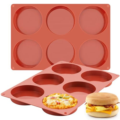 JOERSH 2-PK Silicone Egg Mold for Breakfast Sandwiches 4 Inch Round Muffin Top/Egg Pan, Oven Baking Silicone Molds for Hamburger Buns, English Muffins, Pancakes, Eggs Patty Bites - color: Regular, 6 Cups