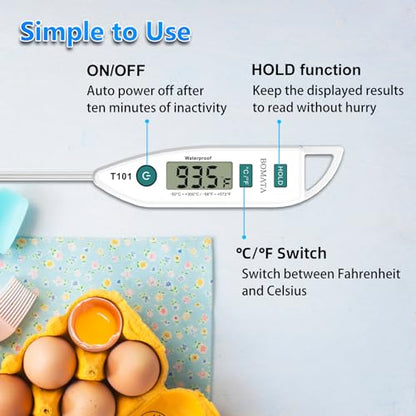 BOMATA Waterproof IPX7 Thermometer for Water, Liquid, Candle and Cooking. Instant Read Food Thermometer with Long Probe for Cooking, Meat, BBQ! T101 White - color: White