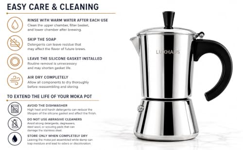 LuxHaus 9 Cup Moka Pot (2oz each cup - 18oz total) Stovetop Espresso Maker - Stainless Steel Italian and Cuban Mocha Coffee Maker - size: 9 Cup