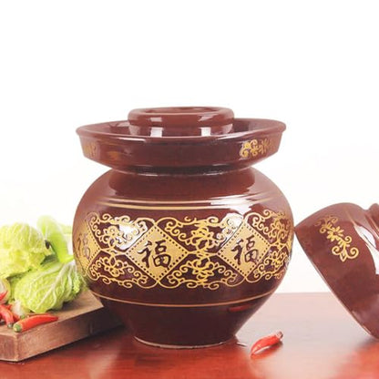 MRYBD Chinese Kimchi Jar Ceramic Fermenting Jar with Fermentation Lids, Fermenting Crock with Water Seal Airlock Lid, Ceramic Sealed Pickles Jar Fermentation Starter Kit 3Kg - size: 3Kg