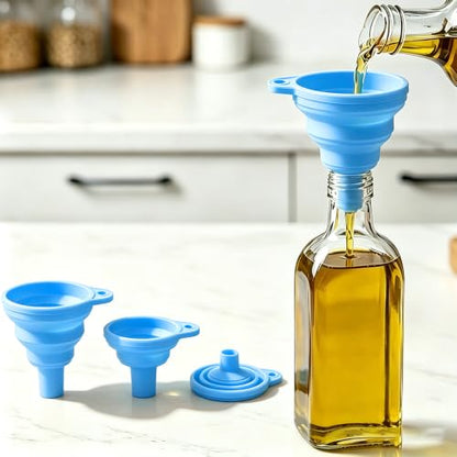 Kitchen Funnel 3 Pack - Food Grade Silicone Collapsible Funnel, Funnels for Kitchen Use Filling Bottles, Daily Cooking, and Water or Powder Transfer.Blue - color: 3PCS-Blue