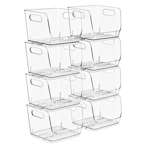 Sorbus Stackable Storage Bins Open Front, Clear Stackable Storage Bins, Pantry Bins for Storage and Organization, Acrylic Stackable Bins for Kitchen, Clear Pantry Organizer Bins (Small Square 8 Pack) - size: Small Square, style: 8 Pack