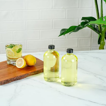 Restaurantware Vetri 16 Ounce Boston Glass Bottles, 12 Bottles With Black Phenolic Caps - Dishwashable, Round, Clear Glass Bottle, For Secondary Kombucha Fermentation, Homemade Essential Oils - color: Clear, size: 16 Ounces