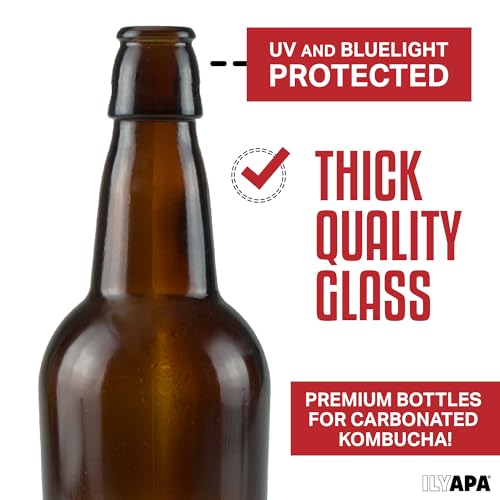 Ilyapa 16 Ounce Amber Swing Top Glass Bottles - 12 Pack Flip Top with Airtight Lid, for Home Brewing - Kombucha, Soda, Coquito, Kefir, Juice - color: Amber, size: 16oz