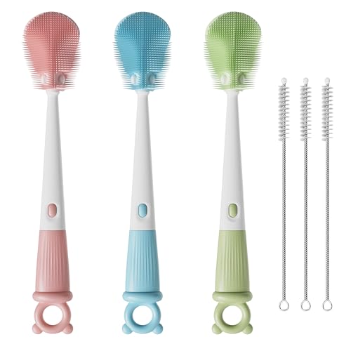 JOYMOOP Silicone Bottle Brush & Straw Cleaner Brush Set, Multi-Functional Bottle Washer for Sports Water Bottle,Glassware,Vase,and Narrow Neck Containers,Multicolor - color: Multicolor