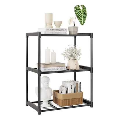 3-Tier Storage Shelves with Plastic Connectors – Metal Shelf Organizer for Pantry, Closet & Bathroom, Space-Saving Sturdy Shelving Unit Rack, Black, 17.3" x 12.8" x 28.9" - size: 17.3" x 12.8" x 28.9"(3T)