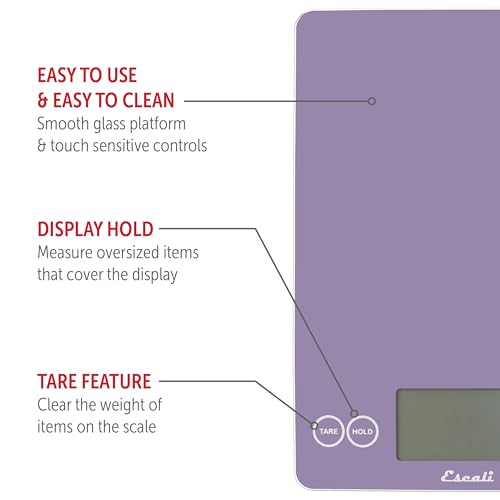 Escali Arti Glass Food Scale Digital Countertop Kitchen, Baking and Cooking Scale with Large Display, 15-Pound Capacity, 9" x 6.5" x .75", Classic Violet - color: Violet