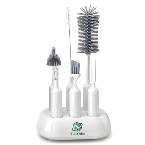 6-in-1 Bottle Brush Set with Holder – Multipurpose Cleaning Kit for Baby Bottles, Reusable Water Bottles, Straws, and Lids – BPA-Free, Compact Storage