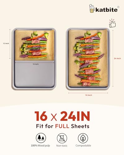Katbite 16x24 Inch Parchment Paper Sheets, 100Pcs Non-Stick Precut Baking Parchment, Unbleached Parchment Paper for Baking, Cooking, Grilling, Frying and Steaming, Full Sheet Baking Pan Liners - color: 16"x24"-100