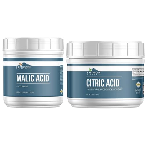 Earthborn Elements Citric Acid and Malic Acid Tub Bundle, Various Sizes, Food Safe, Candy Making