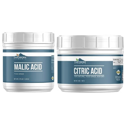 Earthborn Elements Citric Acid and Malic Acid Tub Bundle, Various Sizes, Food Safe, Candy Making