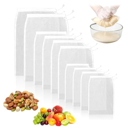 10Pcs Cheese Cloth Bag For Straining Reusable Nut Milk Bags Nylon Washable Fine Mesh Strainer Bags for for Almond Yogurt Juice Cheese Making Cold Brew Coffee Beer Tea (10Pcs 3 Size)
