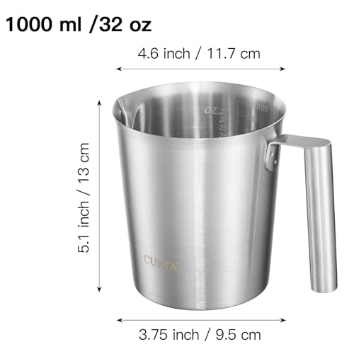 CURTA 18/8 Stainless Steel Measuring Cup with Round Handle and Pour Lip 32 OZ (4 Cup, 1000 ML) - color: Round Handle, size: 32 OZ (4 Cup, 1000 ML)