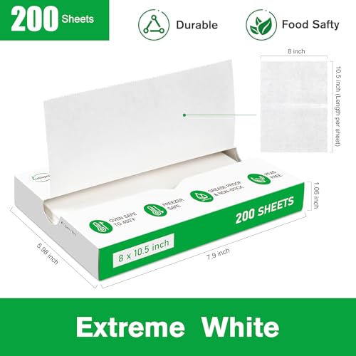 EcoDispose Precut POP UP Deli Paper Sheet Pack of 200, Interfolded Heavy Paper for Food Wrap and Serving (8" x 10-1/2", White） - color: White, size: 8“x10.5”inch