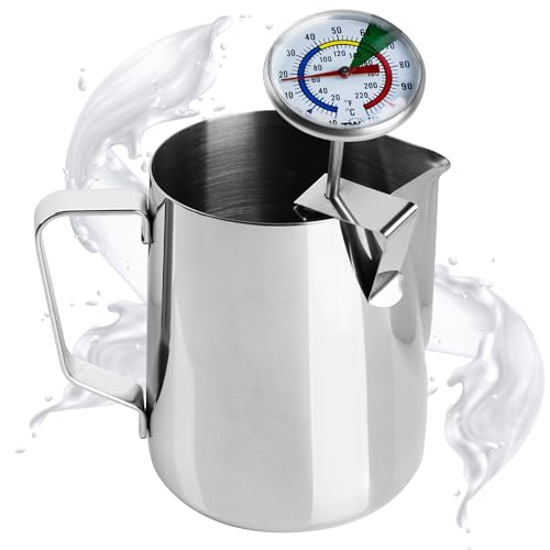 Milk Thermometer and 600ml Milk Frother Jug for Perfect Barista Style Coffee Making Great for Frothy Latte Cappuccino | Ideal for Perfect Barista Style Coffee Making Great for Frothy Latte Cappuccino