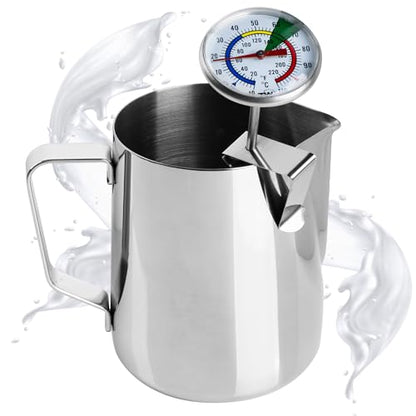 Milk Thermometer and 600ml Milk Frother Jug for Perfect Barista Style Coffee Making Great for Frothy Latte Cappuccino | Ideal for Perfect Barista Style Coffee Making Great for Frothy Latte Cappuccino