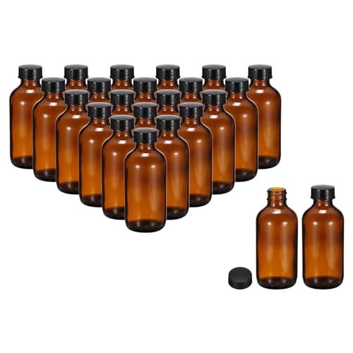 PATIKIL 4oz(120ml) Glass Sample Bottles, 24Pcs Round Bottle Dispensing Bottles with Black Poly Cone Cap for Reagent Liquids, Essential Oils, Perfume, Amber - color: Amber,Black, size: 4 oz