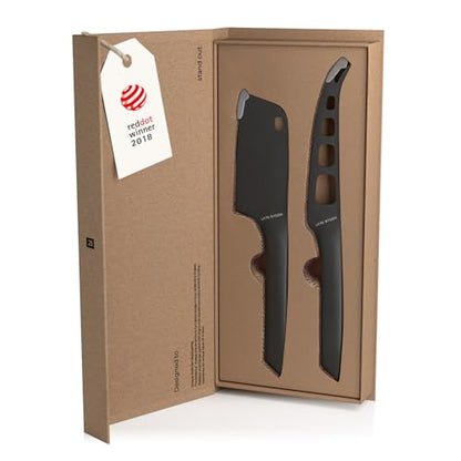 LARS NYSØM Cheese Knife Set Edge 2 pcs. I Cheese Knife Set Made of Stainless Steel I Premium Gift Box I Perfect as Christmas Gift (Carbon Black) - color: Carbon Black, size: 9.8"
