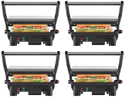 Chefman Electric Panini Press Grill,Compact 2-Slice Sandwich Maker,Non-Stick Coated Plates,Opens 180 Degrees,Dishwasher Safe,Removable Drip Tray,Stainless Steel/Black,(Pack of 4) - size: 2 Slice (Pack of 4)