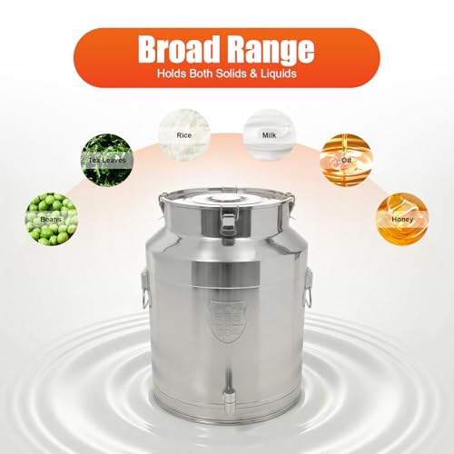 Stainless Steel Milk Can, 64L/16.9Gal Metal Drink Dispenser Airtight Canister with Faucet & Lid, Wine Oil Beverage Storage Container Bucket for Kitchen Restaurant Party, W15.8*H21.3in - size: 64L/16.9Gal w/Faucet