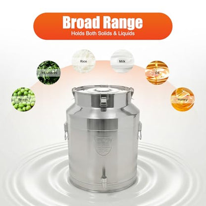 Stainless Steel Milk Can, 64L/16.9Gal Metal Drink Dispenser Airtight Canister with Faucet & Lid, Wine Oil Beverage Storage Container Bucket for Kitchen Restaurant Party, W15.8*H21.3in - size: 64L/16.9Gal w/Faucet