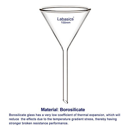 Labasics 2-Pack Glass Heavy Wall Funnel Borosilicate Glass Funnel, Short Stem 100 mm Diameter, 100 mm Stem Length - size: 100 mm Diameter and 100 mm Stem
